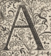 Decorative letter A illustration in vintage manuscript.