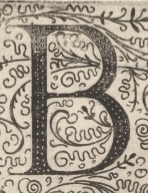 Decorative letter B illustration in vintage manuscript style.