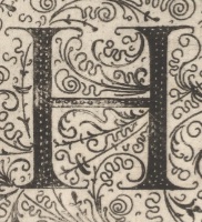 Decorative letter H illustration in vintage manuscript style.