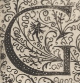 Decorative letter G illustration in vintage manuscript style.