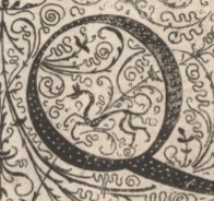 Decorative letter Q illustration in vintage manuscript style.