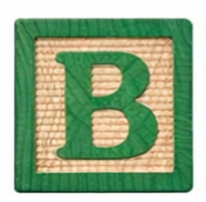 Wooden alphabet block with the letter B.