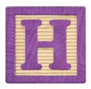 Wooden block with the letter H.