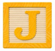 Wooden block with the letter J.