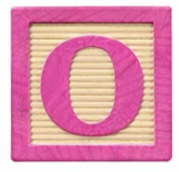 Wooden block with the letter O.