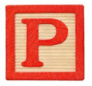 Wooden block with the letter P.
