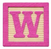 Wooden block with the letter W.