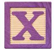Wooden block with the letter X.
