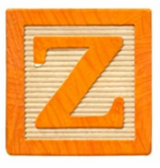 Wooden block with the letter Z.