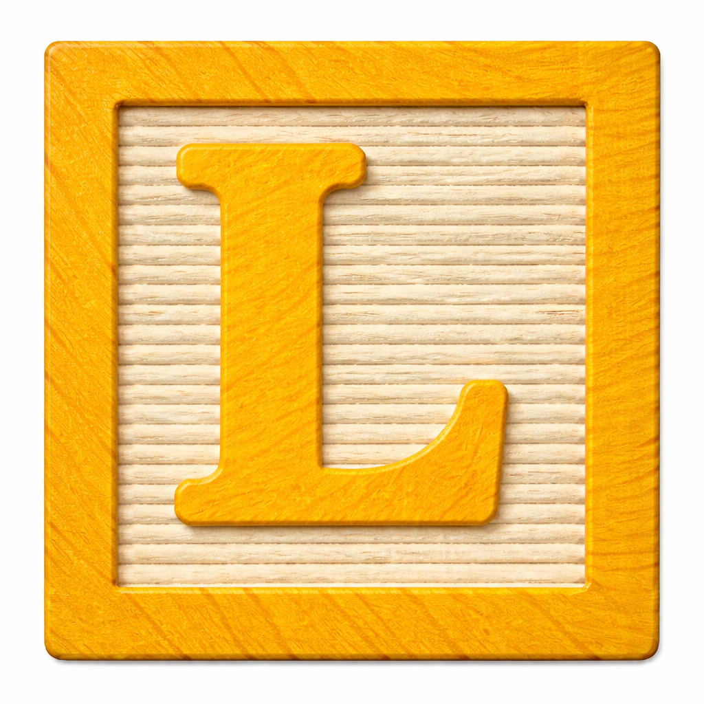 Wooden block with the letter L.